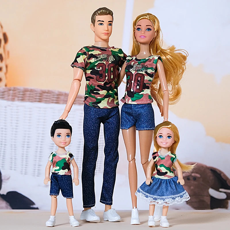 1/6 Family Doll of 4 People Mom Dad Kids 30cm Doll Kids Toy Full Set With Clothes for Girl Boy Education Birthday Gift