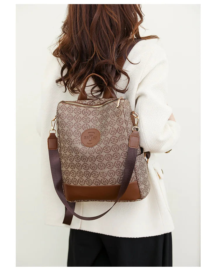 2025 Floral Print Backpack - Women's Stylish Laptop Bag, Convertible Shoulder Bag with USB Port for Daily Commute