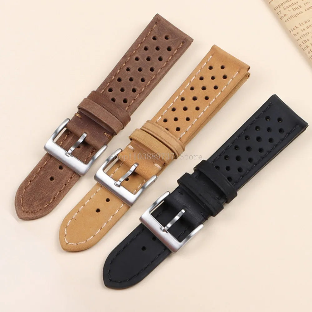 18mm 20mm 22mm Vintage Genuine Leather Strap Men Women Universal Cowhide WatchBand Breathable Bracelet Sport Wristbelt Accessory