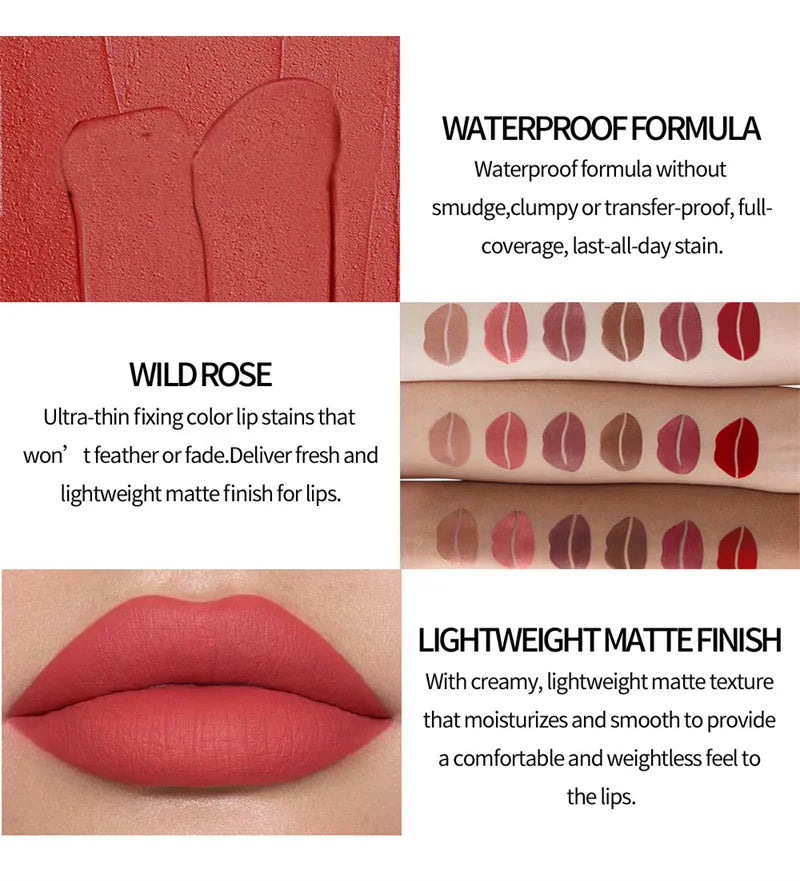 1pc Waterproof Liquid Lipsticks Lip Makeup Matte Velvet Lipstick Lip Gloss Red Sexy Cosmetic 6 Colors Long Lasting Lip Glaze