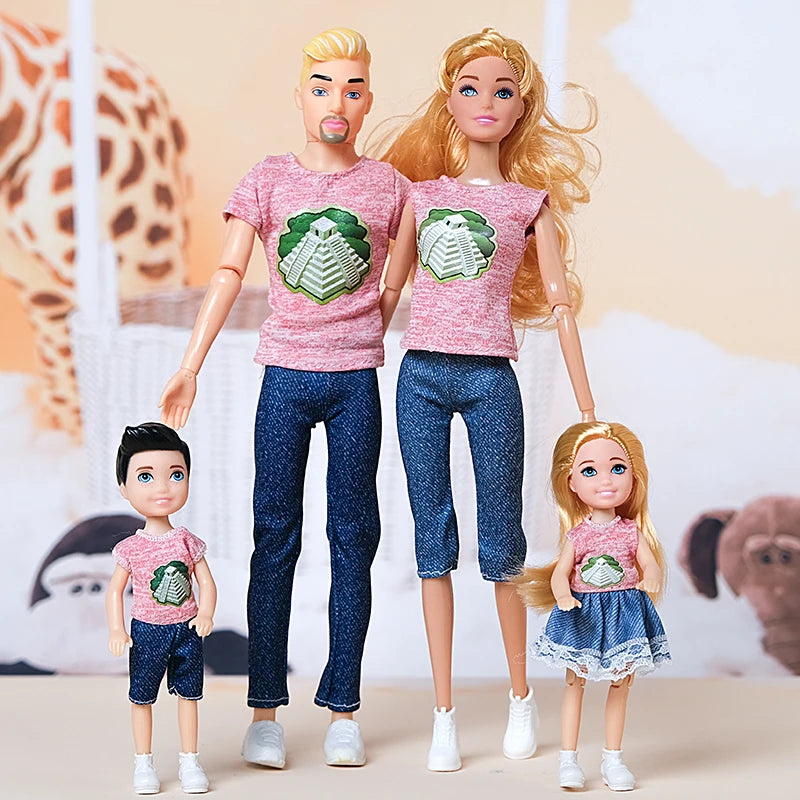 1/6 Family Doll of 4 People Mom Dad Kids 30cm Doll Kids Toy Full Set With Clothes for Girl Boy Education Birthday Gift