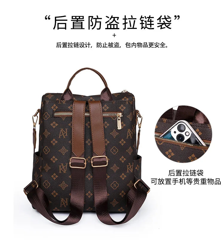 2025 Floral Print Backpack - Women's Stylish Laptop Bag, Convertible Shoulder Bag with USB Port for Daily Commute