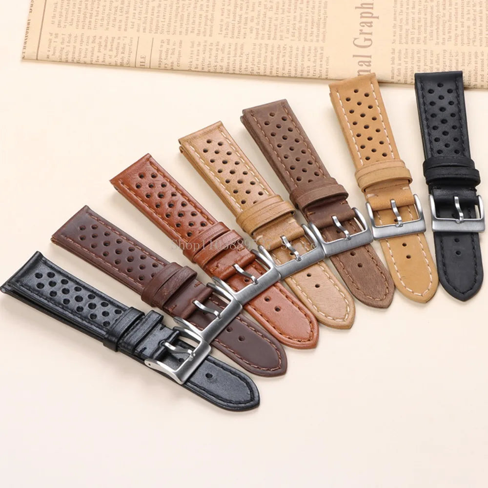 18mm 20mm 22mm Vintage Genuine Leather Strap Men Women Universal Cowhide WatchBand Breathable Bracelet Sport Wristbelt Accessory