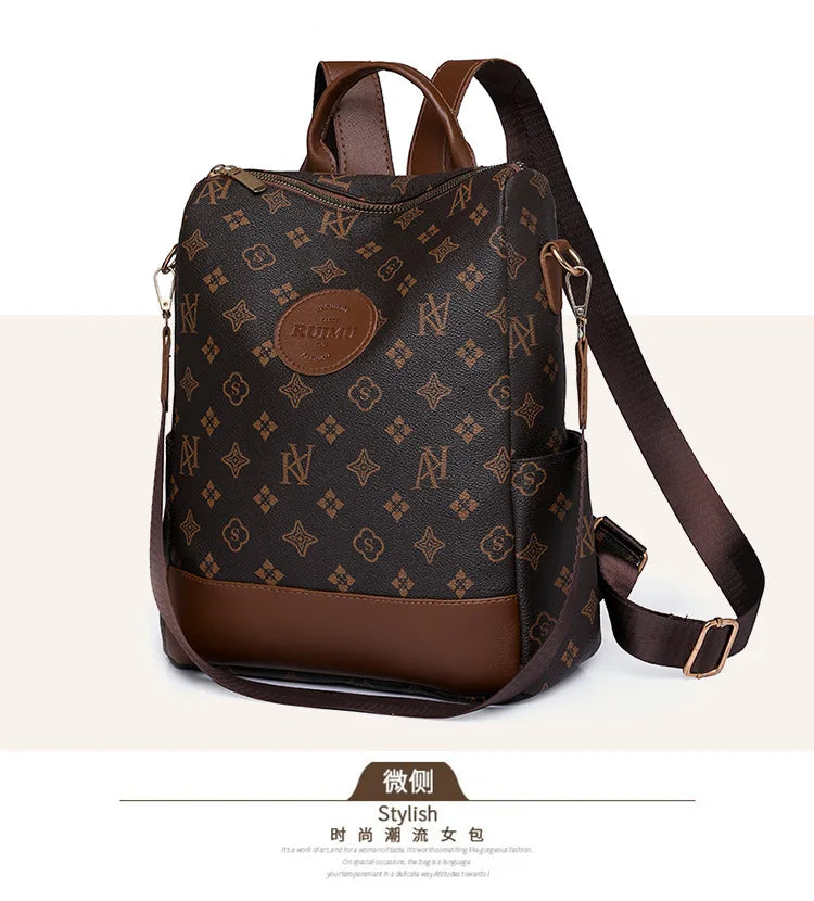 2025 Floral Print Backpack - Women's Stylish Laptop Bag, Convertible Shoulder Bag with USB Port for Daily Commute