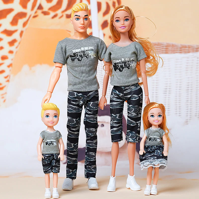 1/6 Family Doll of 4 People Mom Dad Kids 30cm Doll Kids Toy Full Set With Clothes for Girl Boy Education Birthday Gift