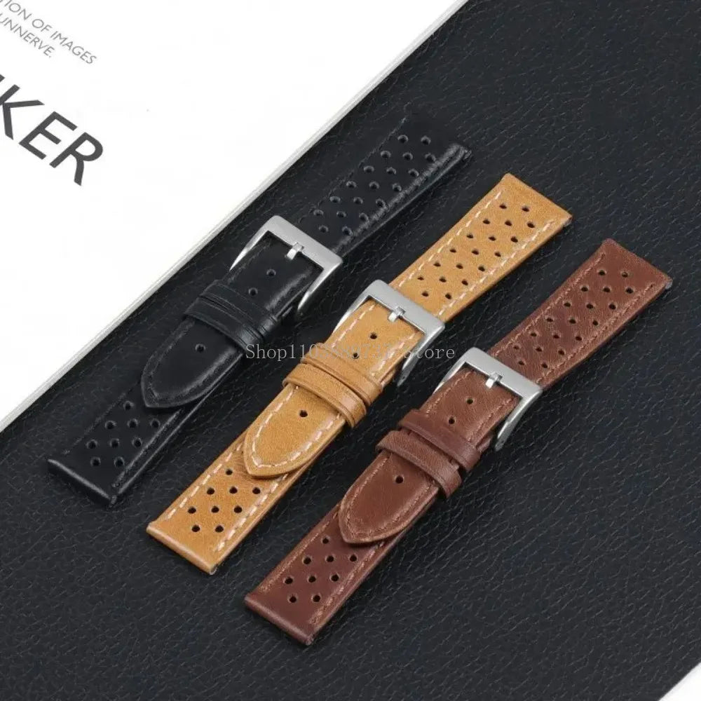 18mm 20mm 22mm Vintage Genuine Leather Strap Men Women Universal Cowhide WatchBand Breathable Bracelet Sport Wristbelt Accessory