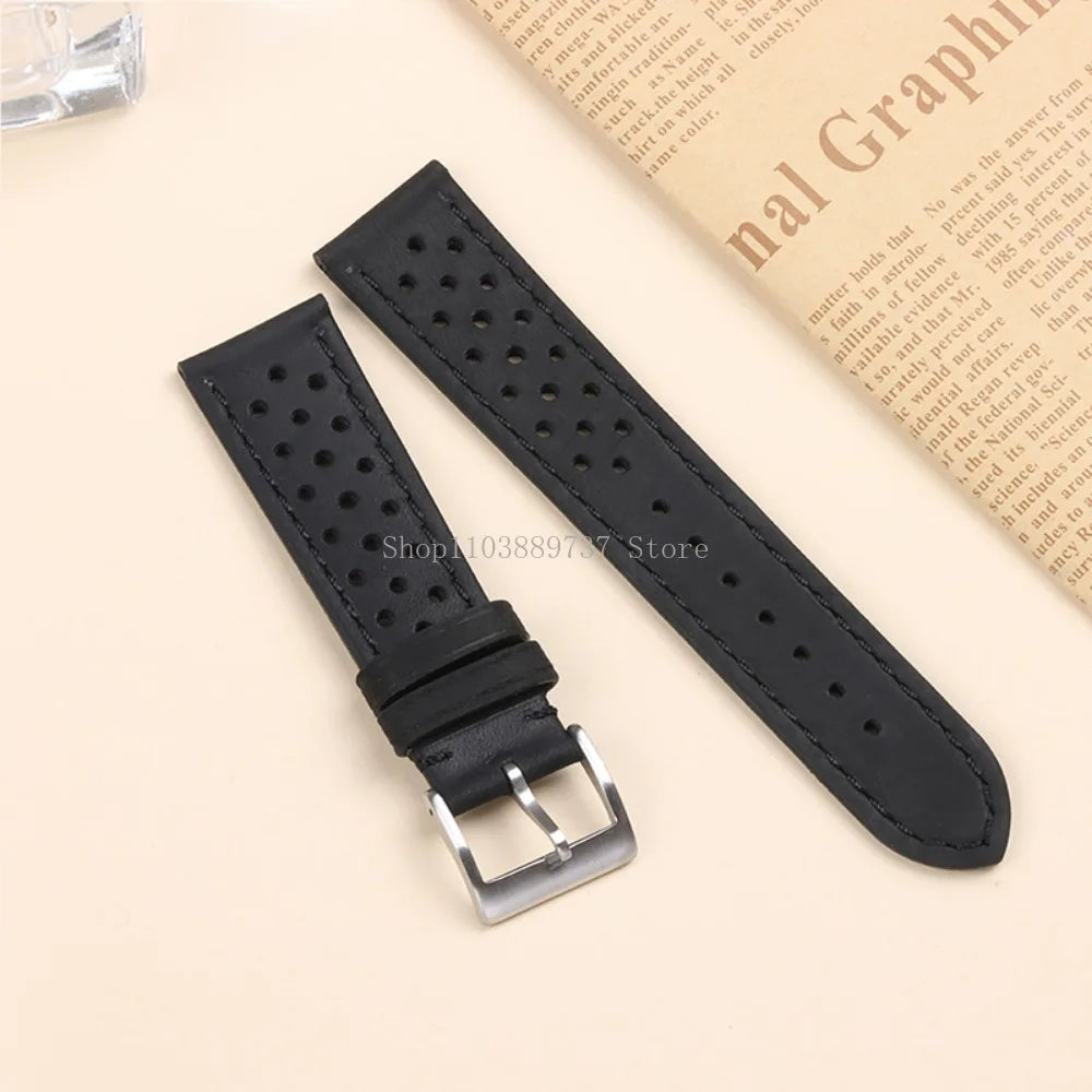 18mm 20mm 22mm Vintage Genuine Leather Strap Men Women Universal Cowhide WatchBand Breathable Bracelet Sport Wristbelt Accessory