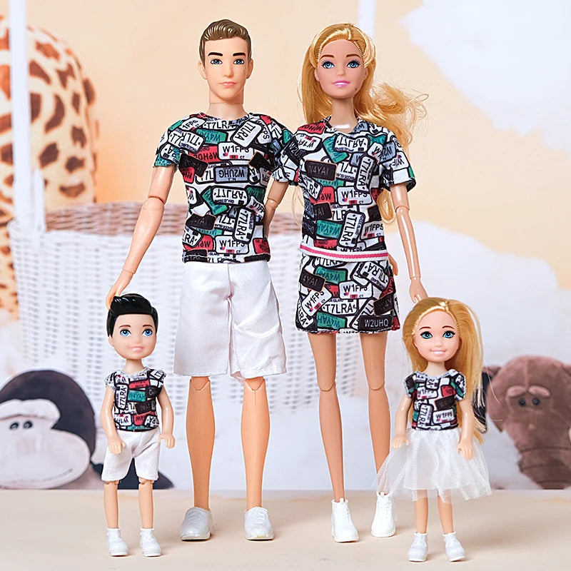 1/6 Family Doll of 4 People Mom Dad Kids 30cm Doll Kids Toy Full Set With Clothes for Girl Boy Education Birthday Gift
