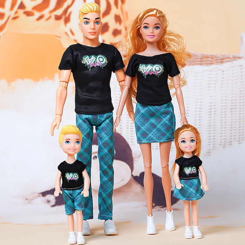 1/6 Family Doll of 4 People Mom Dad Kids 30cm Doll Kids Toy Full Set With Clothes for Girl Boy Education Birthday Gift