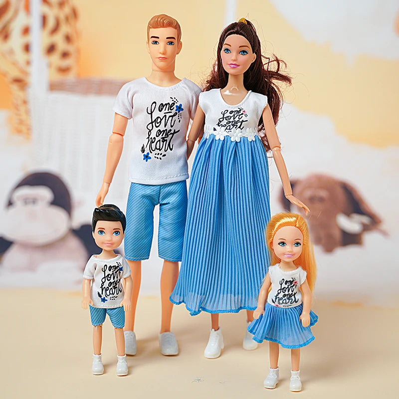 1/6 Family Doll of 4 People Mom Dad Kids 30cm Doll Kids Toy Full Set With Clothes for Girl Boy Education Birthday Gift