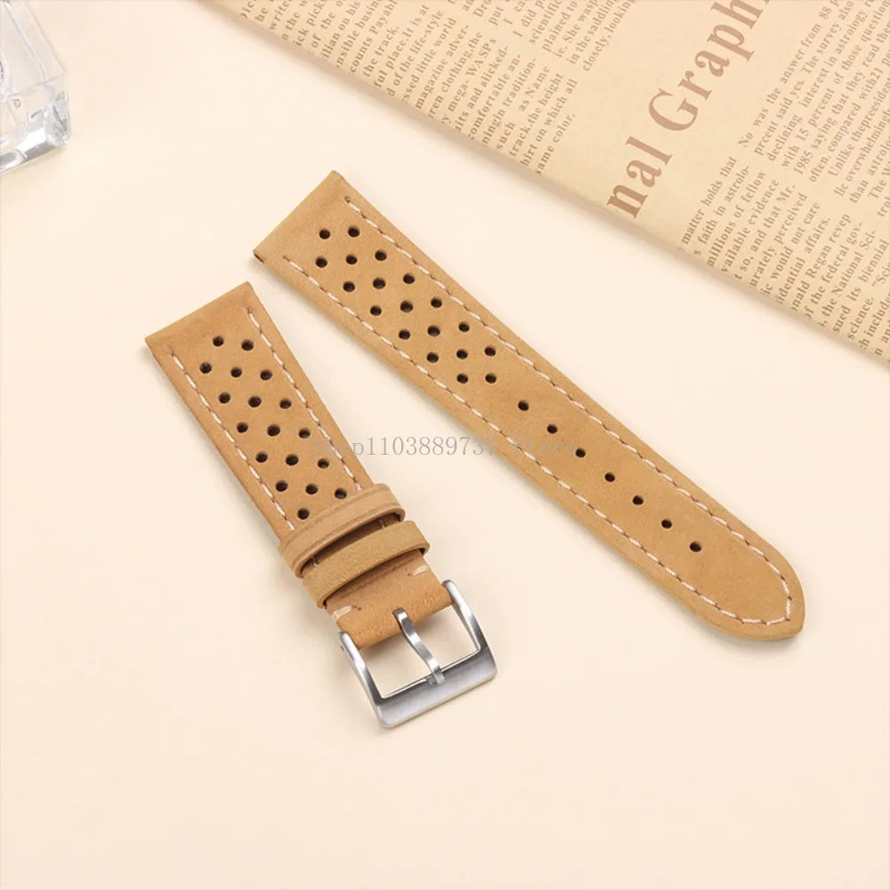 18mm 20mm 22mm Vintage Genuine Leather Strap Men Women Universal Cowhide WatchBand Breathable Bracelet Sport Wristbelt Accessory