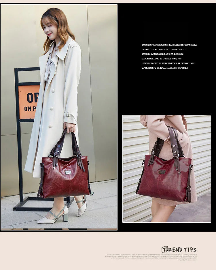 2024 New Fashion Casual Tote Bag Women Handbags Soft Leather Shoulder Bags Vintage Big Capacity Crossbody Hand Bag For Ladies