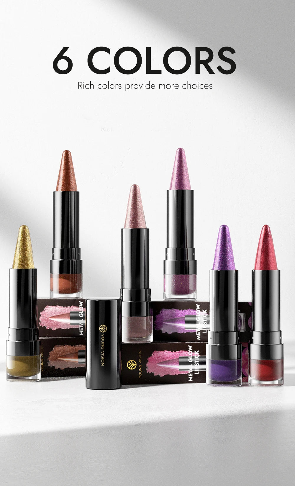 YOUNG VISION 6 colors matte pearl fine glitter diamond dual-purpose lipstick long-lasting easy to color non-stick cup lipstick