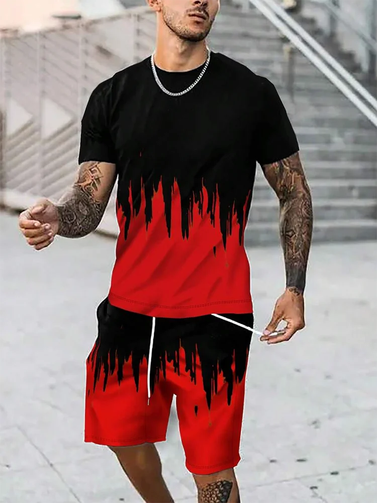 2-piece 3D Cartoon Rabbit Print Men's T-shirt Shorts Set Summer Casual Everyday Short Sleeve Top Outdoor Street Sports Shorts
