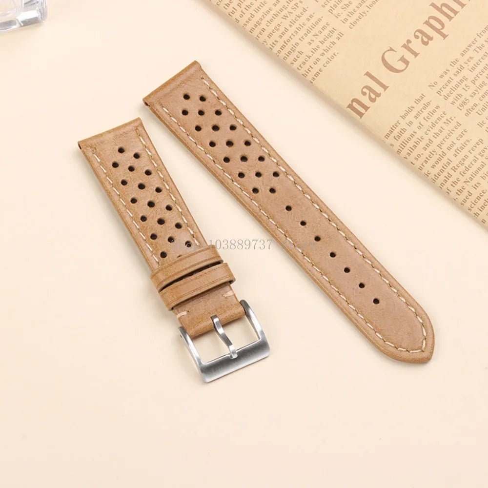 18mm 20mm 22mm Vintage Genuine Leather Strap Men Women Universal Cowhide WatchBand Breathable Bracelet Sport Wristbelt Accessory