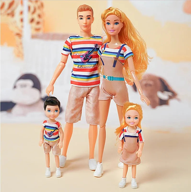 1/6 Family Doll of 4 People Mom Dad Kids 30cm Doll Kids Toy Full Set With Clothes for Girl Boy Education Birthday Gift