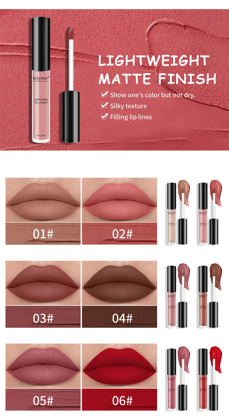 1pc Waterproof Liquid Lipsticks Lip Makeup Matte Velvet Lipstick Lip Gloss Red Sexy Cosmetic 6 Colors Long Lasting Lip Glaze