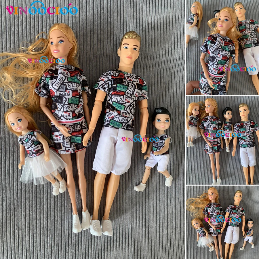 1/6 Family Doll of 4 People Mom Dad Kids 30cm Doll Kids Toy Full Set With Clothes for Girl Boy Education Birthday Gift