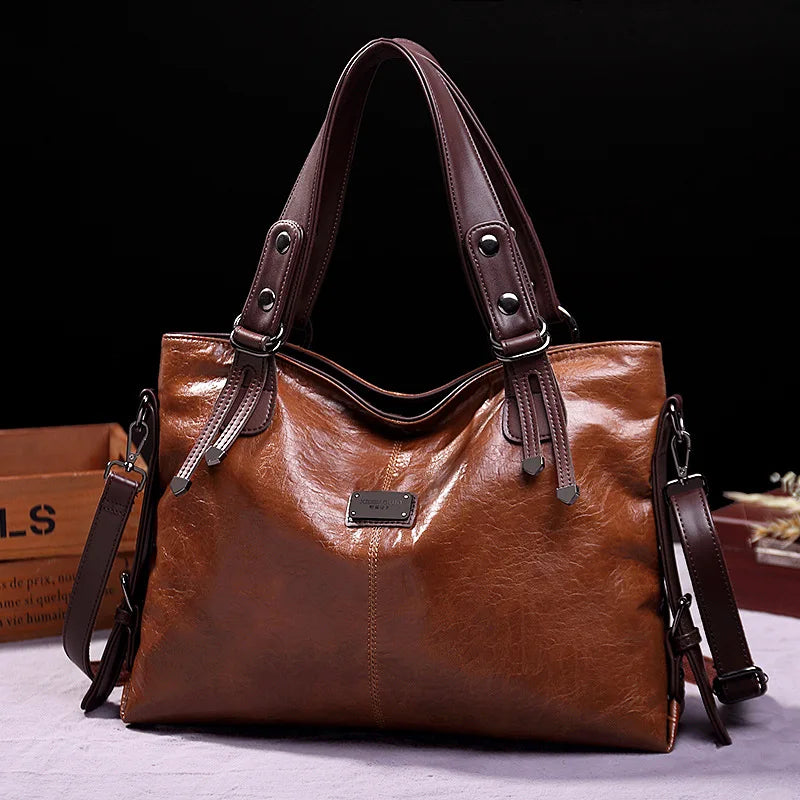2024 New Fashion Casual Tote Bag Women Handbags Soft Leather Shoulder Bags Vintage Big Capacity Crossbody Hand Bag For Ladies