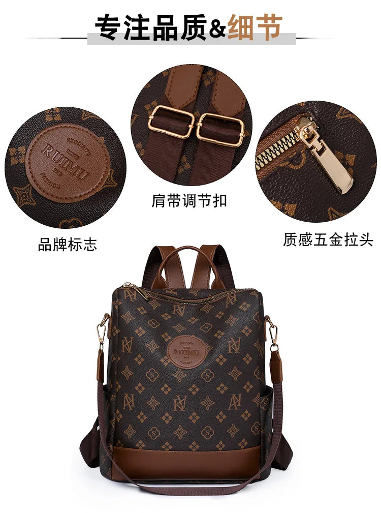 2025 Floral Print Backpack - Women's Stylish Laptop Bag, Convertible Shoulder Bag with USB Port for Daily Commute