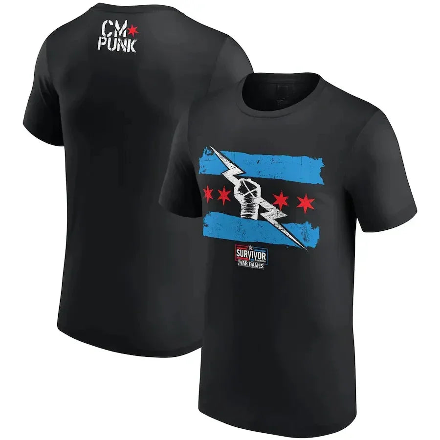 2024 Summer New Men's T Shirts 3D Printed Short Sleeve Wrestler Cm Punk Round Neck T-shirt Street Sports Casual Oversized Tops