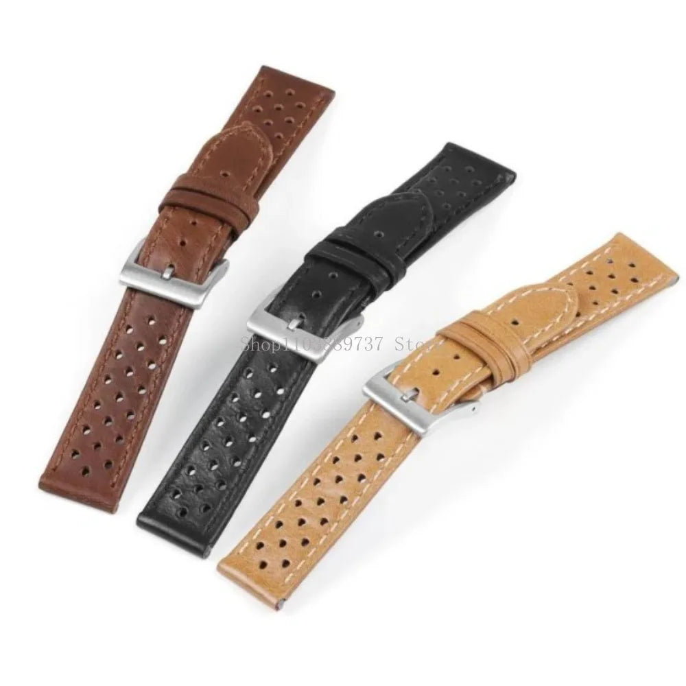 18mm 20mm 22mm Vintage Genuine Leather Strap Men Women Universal Cowhide WatchBand Breathable Bracelet Sport Wristbelt Accessory