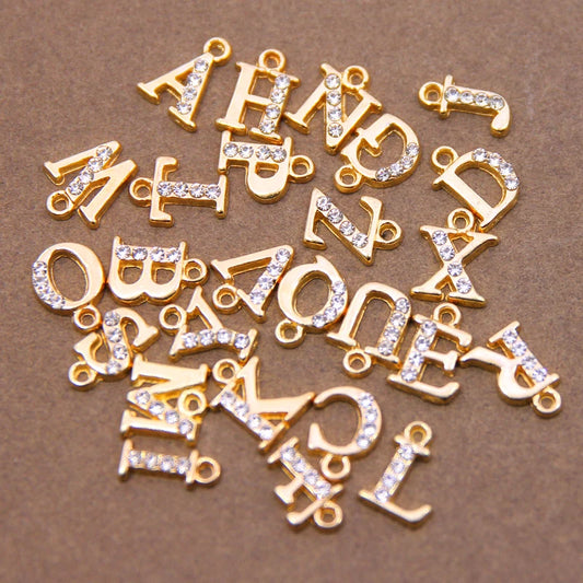 10/26pcs 13*10mm Alloy inlaid rhinestones 26 Letter Charms Pendants for Women Necklace earring jewelry accessories model