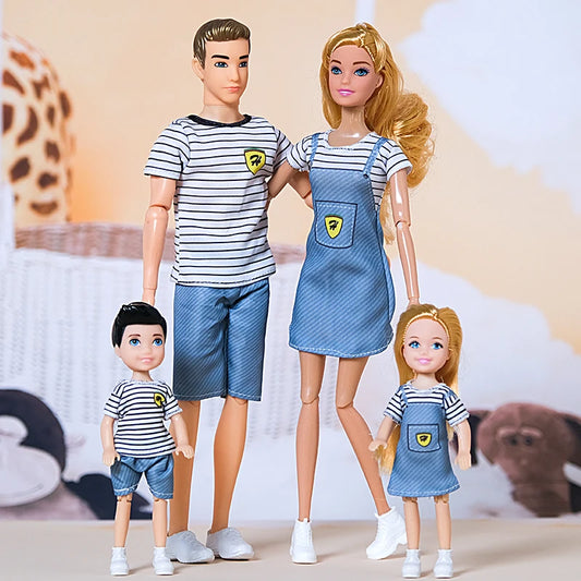 1/6 Family Doll of 4 People Mom Dad Kids 30cm Doll Kids Toy Full Set With Clothes for Girl Boy Education Birthday Gift
